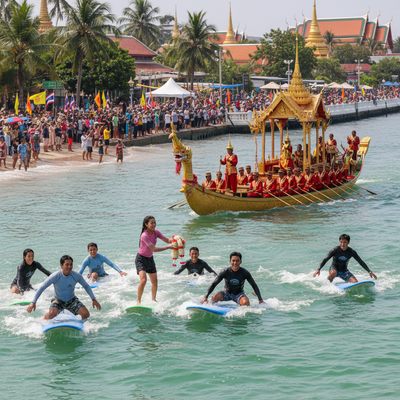 See Thailand’s Royal Barge Procession and Surf Therapy